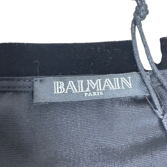 BALMAIN Black Velvet Glittered Logo Top Size 34 NWT - Picture 7 of 10